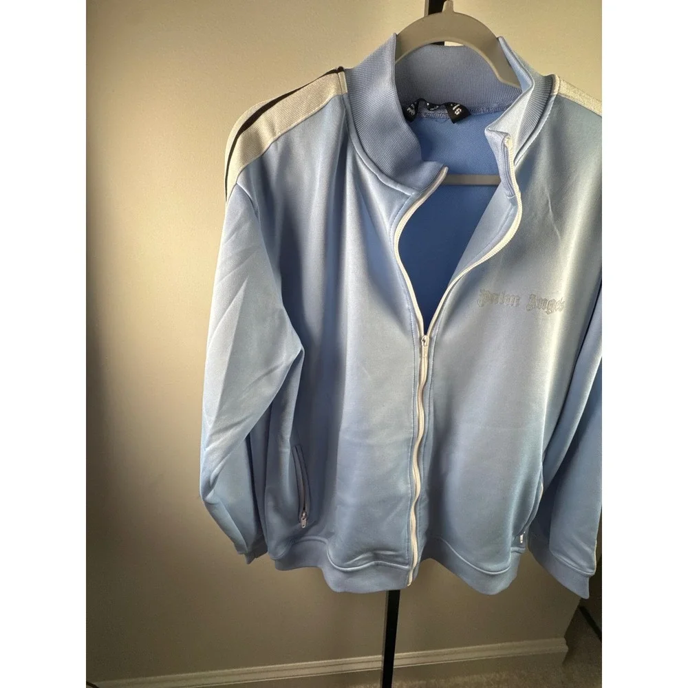 Palm Angels Track Jacket Mens L Light Blue Excellent Side Stripe Zip Up